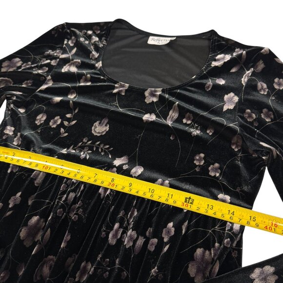 Vintage 90s Whimsigoth Velvet Maxi Dress Sz M Black Floral Witchy Goth Boho - Picture 8 of 13